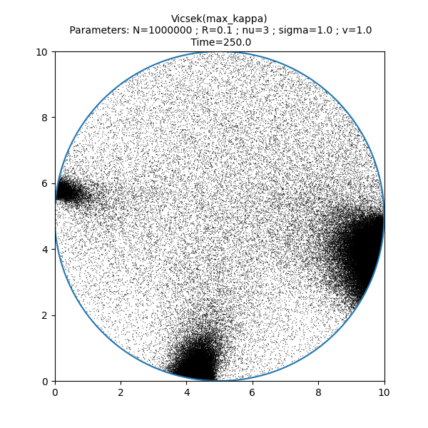 Vicsek(max_kappa)  Parameters: N=1000000 ; R=0.1 ; nu=3 ; sigma=1.0 ; v=1.0  Time=250.0